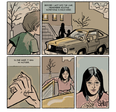 Five panels from a comic book