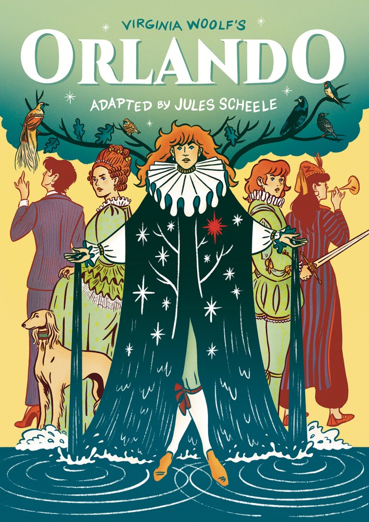 The cover of Orlando a graphic novel adaptation by Jules Scheele. Five aspects of Orlando over time are shown